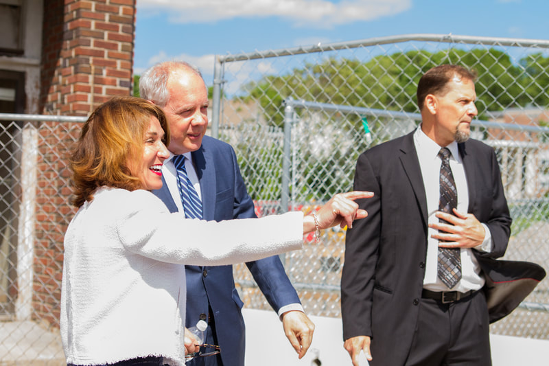 Mayors Sullivan and Hedlund give Lt. Gov. Polito a tour of development in The Landing.